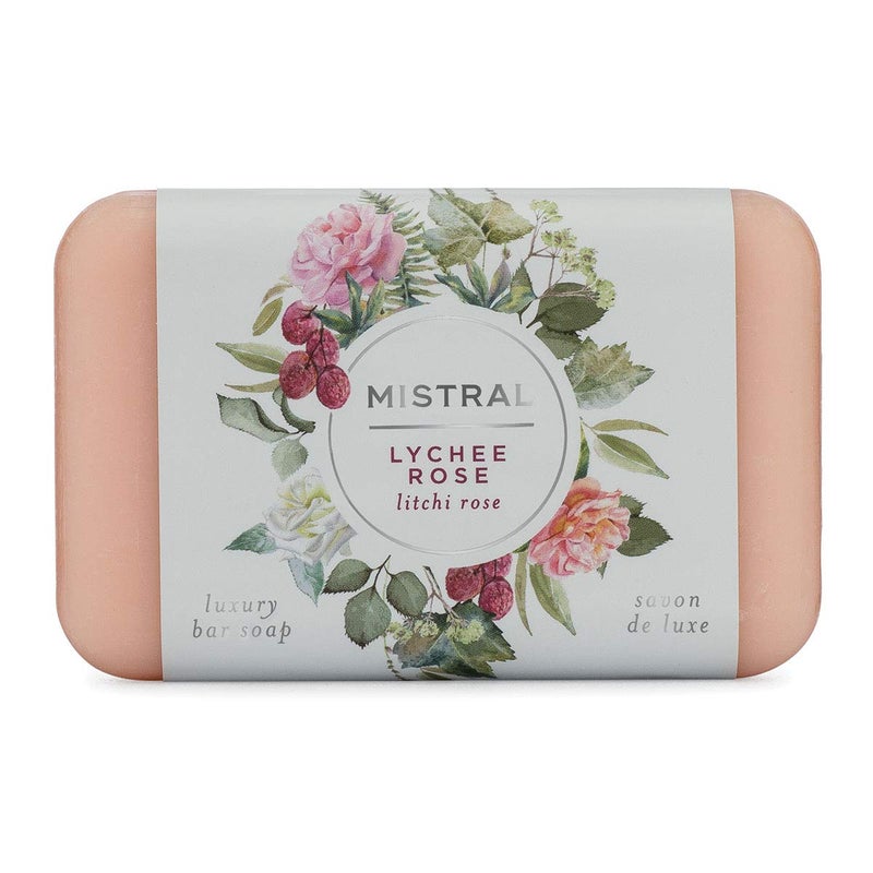Mistral Classic French Bar Soap, Lychee Rose, 7 oz - Triple-Milled Luxury Natural Soap with Organic Shea Butter & Olive Oil | Long-Lasting Moisturizing Body Soaps for Women & Men (Pack of 2)